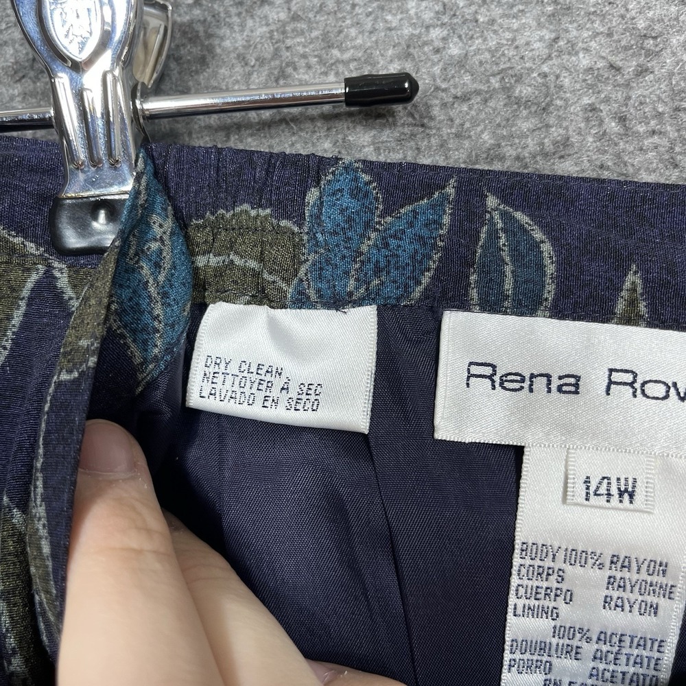 Vintage Rena Rowan Maxi Skirt 14W Blue Floral Straight Lined Slit Modest 90s - Picture 9 of 16